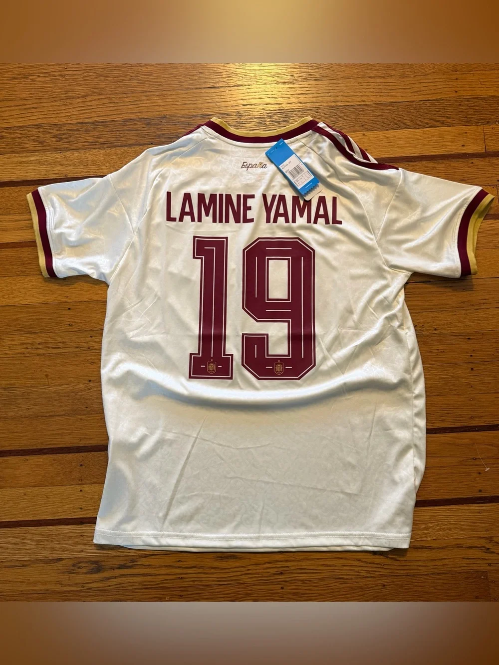Adidas #19 Yamal Striker Soccer Jersey White and Maroon Spain World Cup 2026